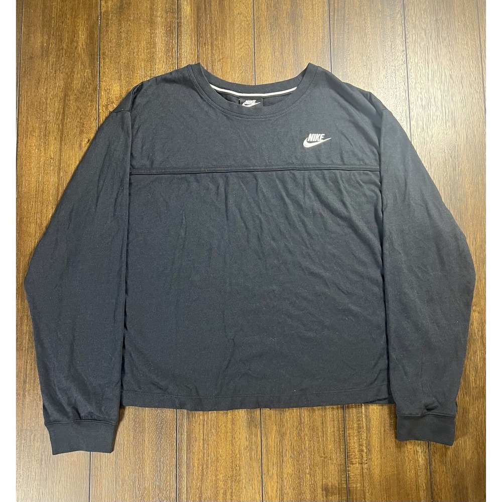 Nike Womens Black Long Sleeve Cropped T-Shirt Futura Logo Relaxed Fit 2X